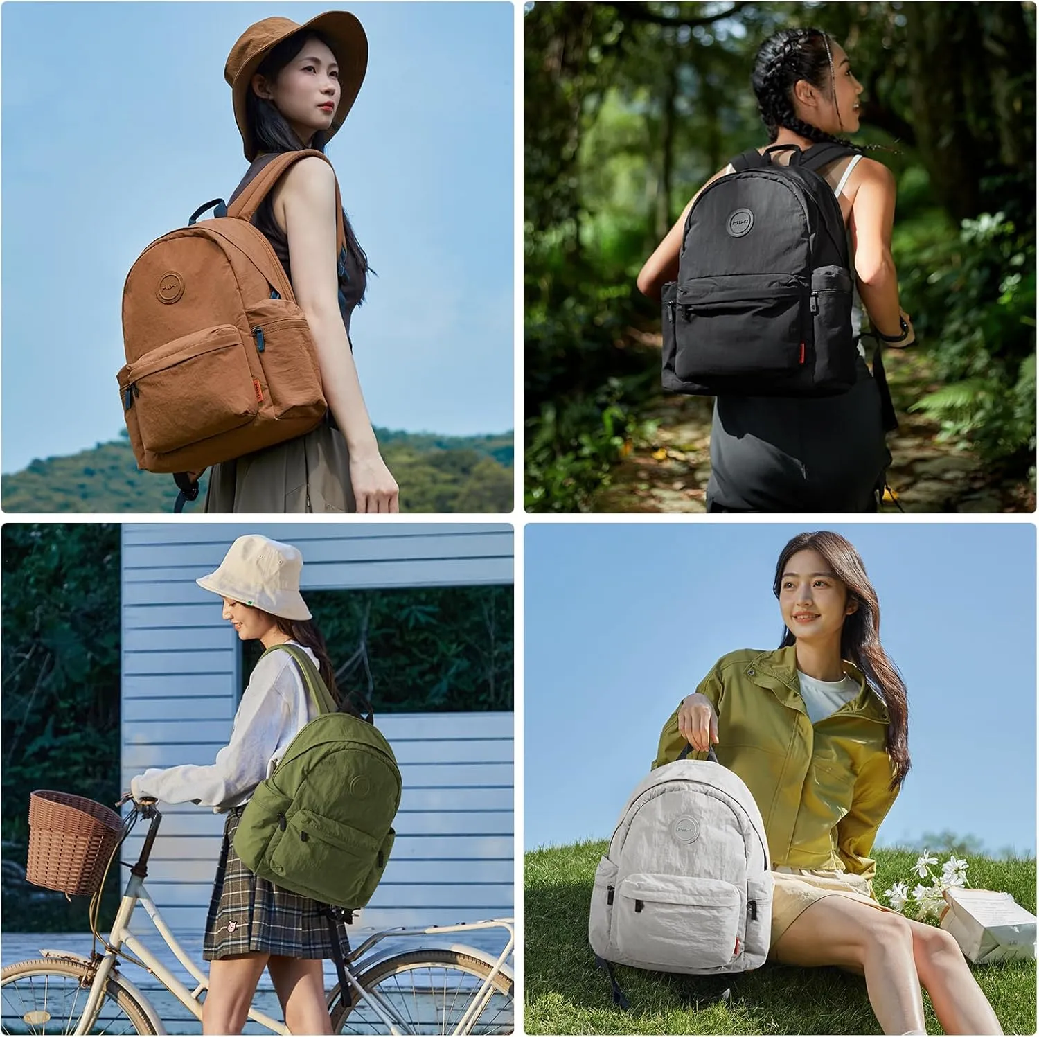 mixi Outdoor Lightweight Backpack Casual Carry On Laptop Backpack Travel Bookbag for Women Men, Water Resistant Durable Hiking Bag for Camping Weekender Sports College Work, 17 Inch, Brown