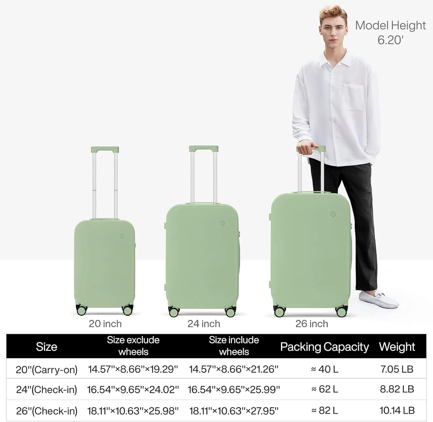mixi Suitcase Spinner Wheels Checked Luggage Hardshell Lightweight Rolling Suitcases PC with Cover & TSA Lock for Business Travel, 24inch, Avocado Green