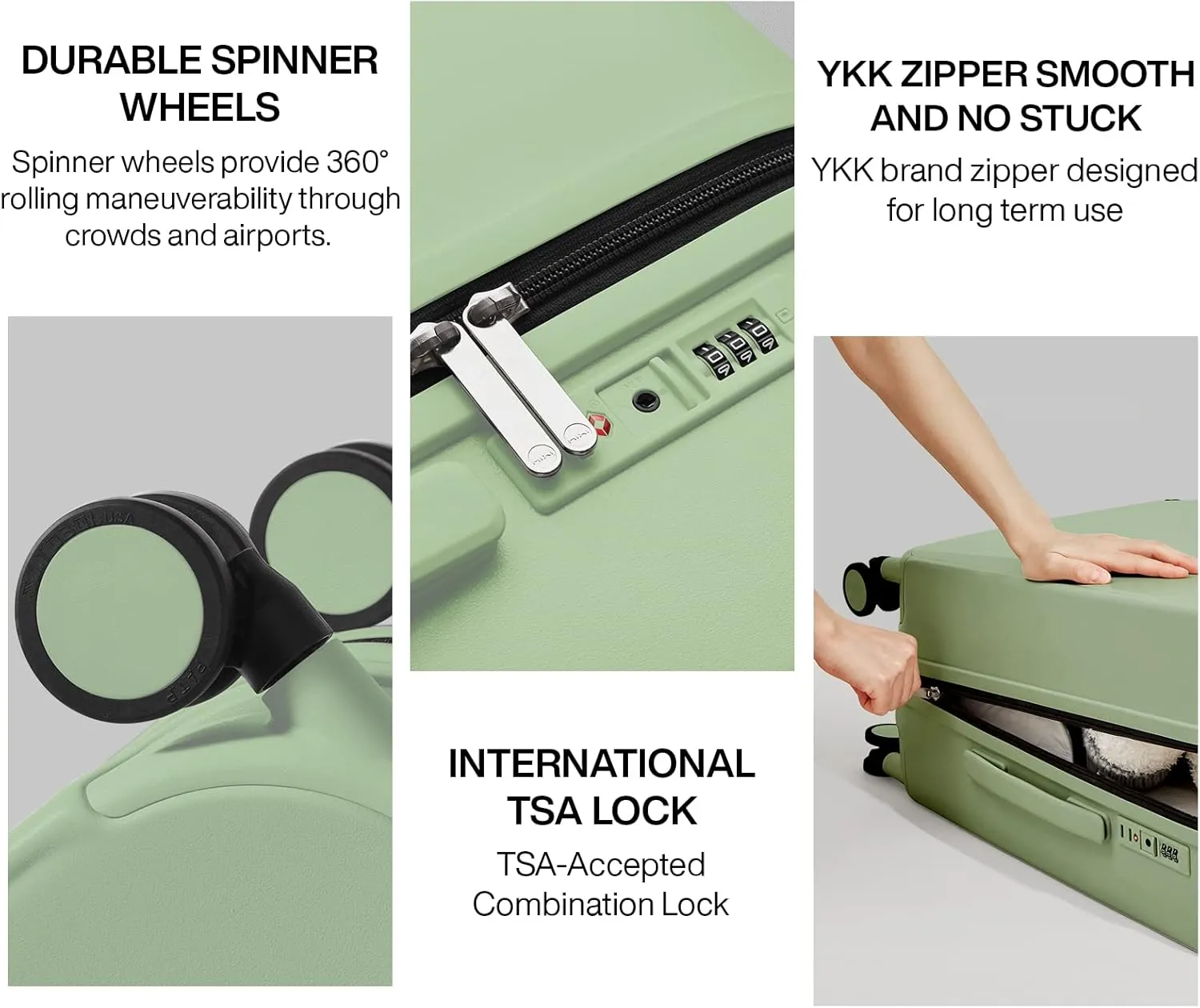 mixi Suitcase Spinner Wheels Checked Luggage Hardshell Lightweight Rolling Suitcases PC with Cover & TSA Lock for Business Travel, 24inch, Avocado Green