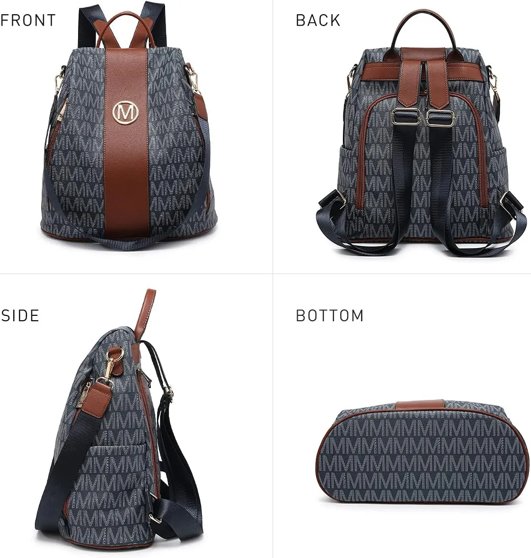 MKP COLLECTION Women Fashion Backpack Purse Multi Pockets Anti-Theft Rucksack Travel Shoulder Bag Handbag Set 2pcs