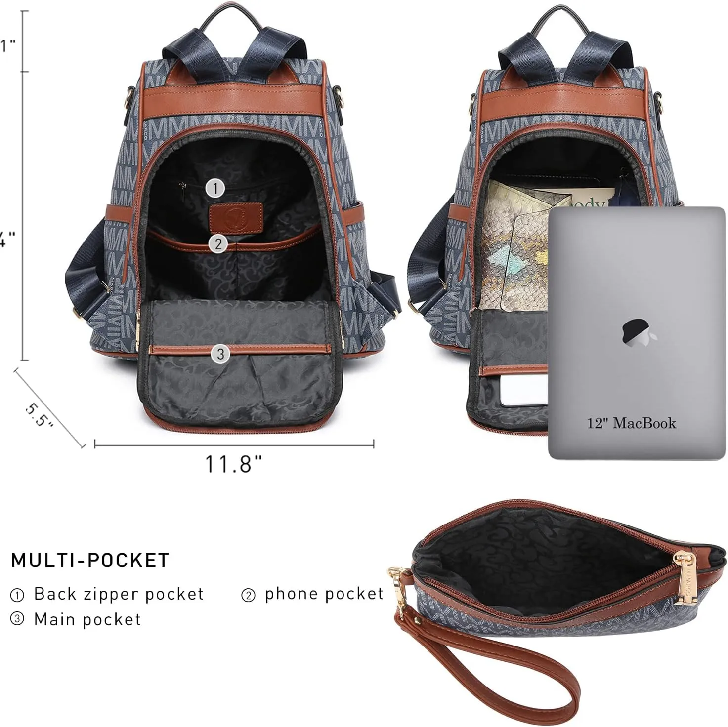 MKP COLLECTION Women Fashion Backpack Purse Multi Pockets Anti-Theft Rucksack Travel Shoulder Bag Handbag Set 2pcs