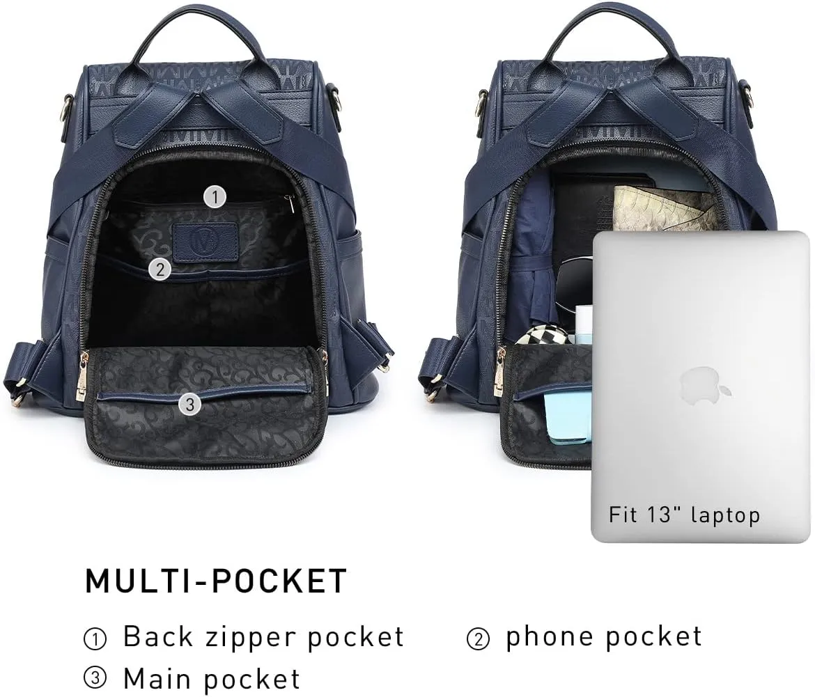 MKP Women Fashion Backpack Purse Multi Pockets Signature Anti-Theft Rucksack Travel Ladies Shoulder Bag Handbag 2Pcs