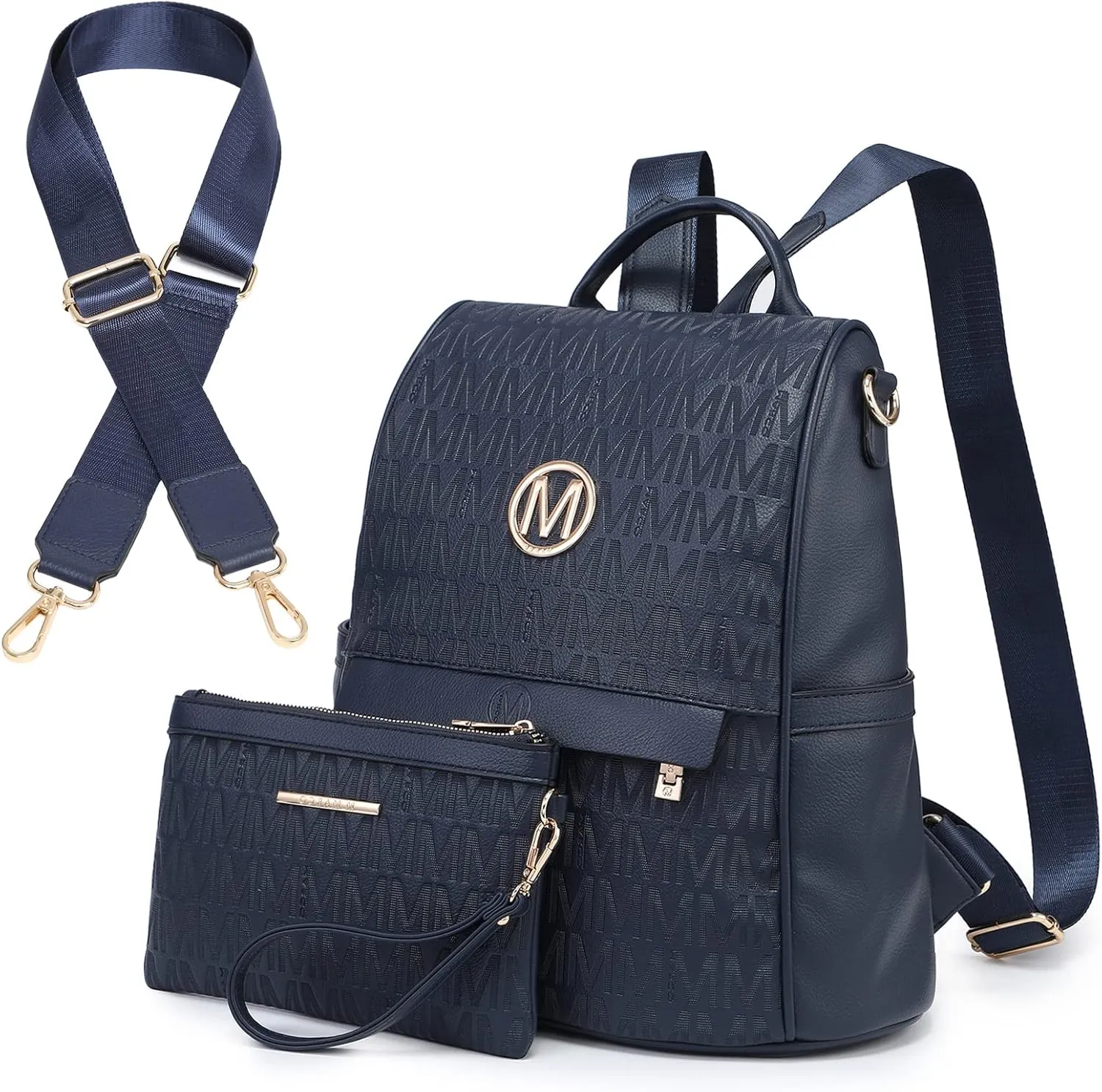 MKP Women Fashion Backpack Purse Multi Pockets Signature Anti-Theft Rucksack Travel Ladies Shoulder Bag Handbag 2Pcs