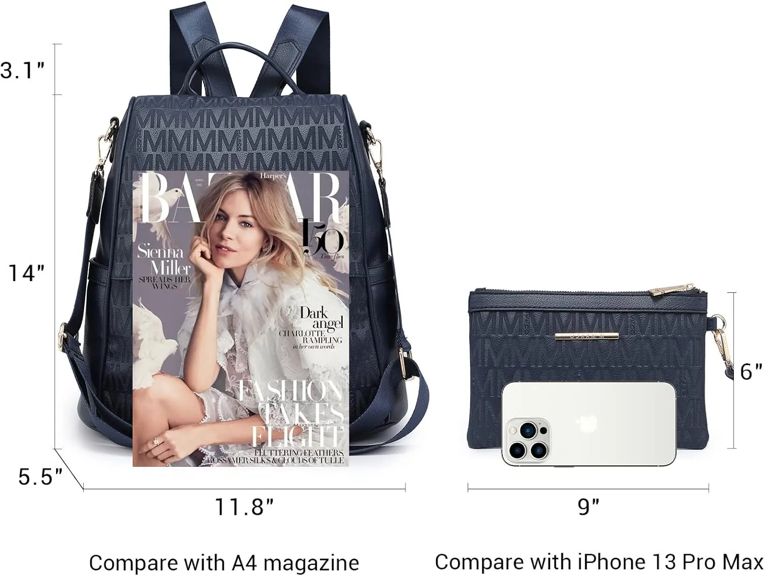 MKP Women Fashion Backpack Purse Multi Pockets Signature Anti-Theft Rucksack Travel Ladies Shoulder Bag Handbag 2Pcs