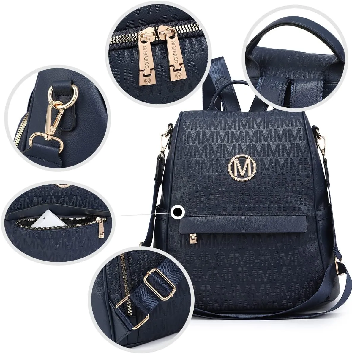 MKP Women Fashion Backpack Purse Multi Pockets Signature Anti-Theft Rucksack Travel Ladies Shoulder Bag Handbag 2Pcs