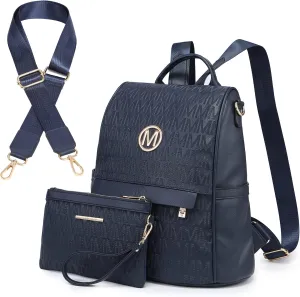 MKP Women Fashion Backpack Purse Multi Pockets Signature Anti-Theft Rucksack Travel Ladies Shoulder Bag Handbag 2Pcs