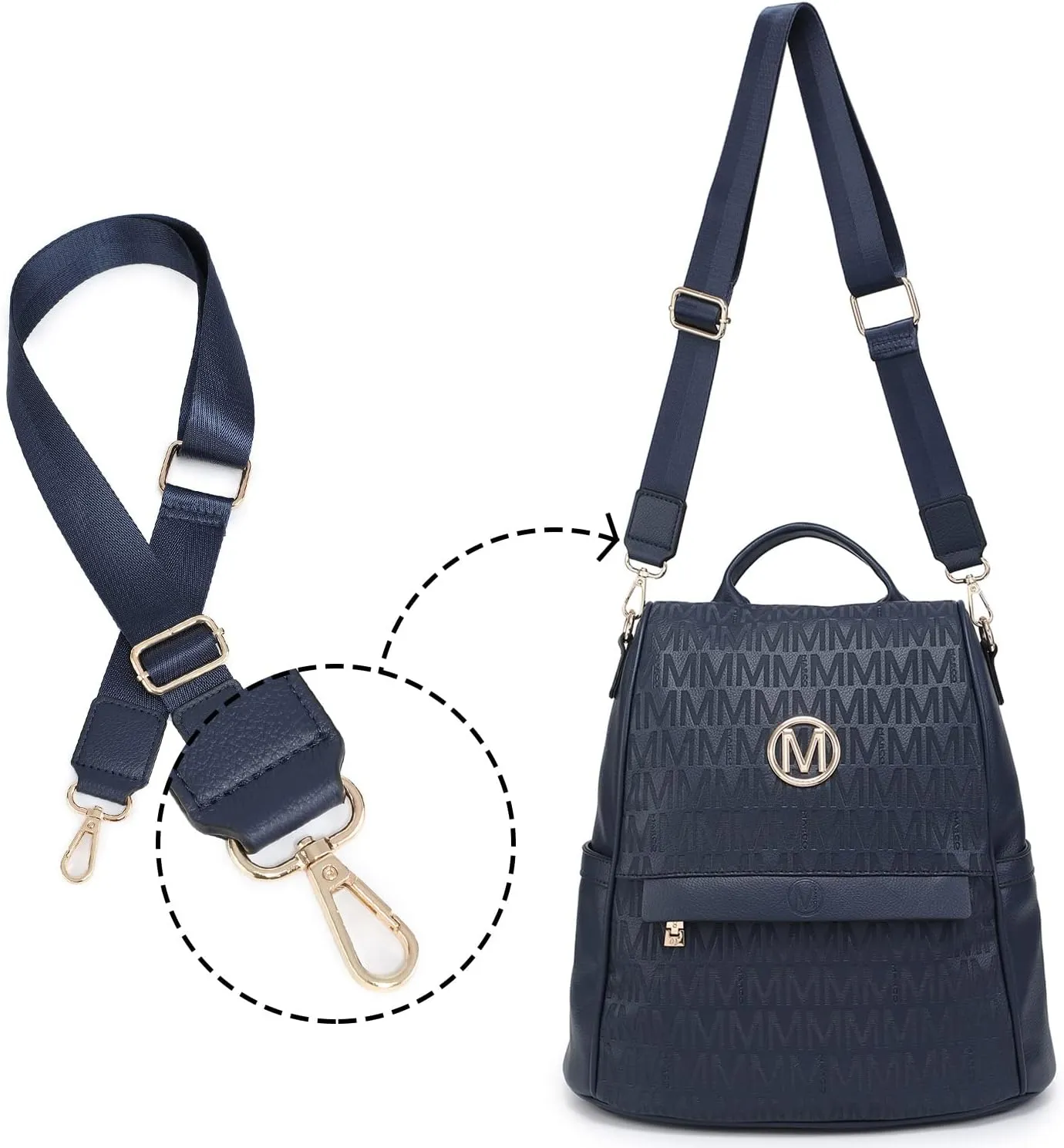 MKP Women Fashion Backpack Purse Multi Pockets Signature Anti-Theft Rucksack Travel Ladies Shoulder Bag Handbag 2Pcs