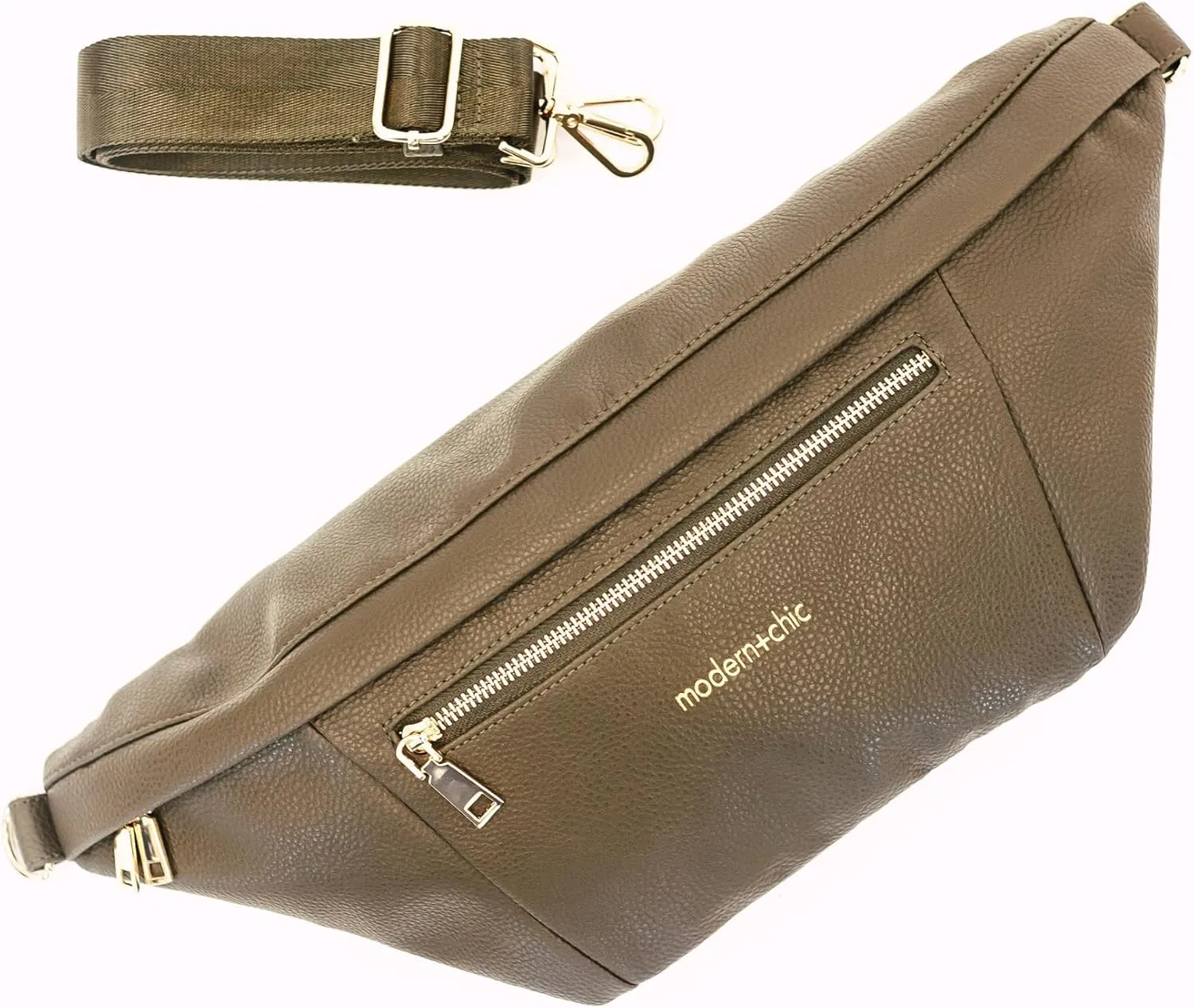 Modern Chic Sling Bags for Women - Presley Oversized Sling Bag, Vegan Leather Crossbody Bag with Strap & Multiple Pockets (Deep Khaki Green)