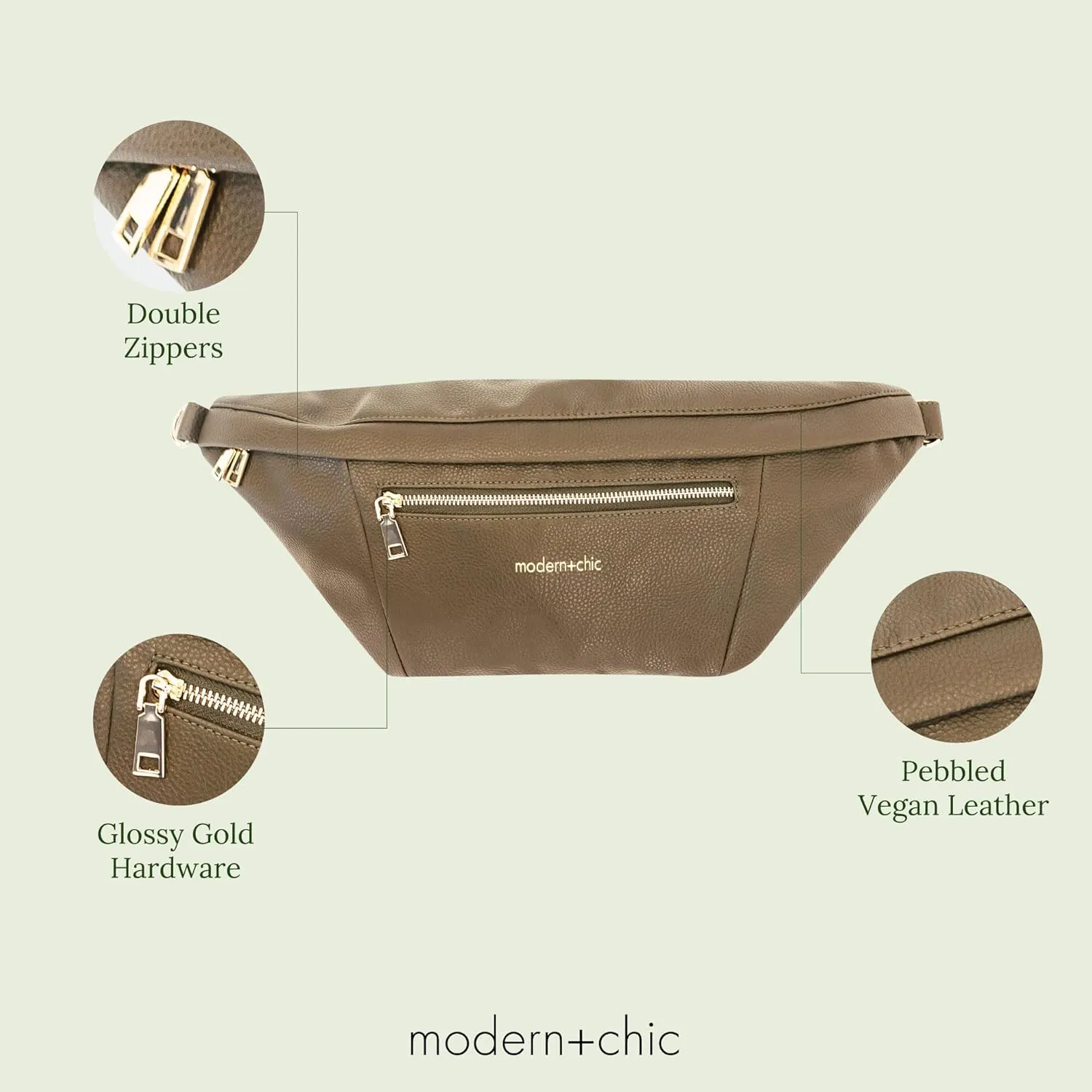 Modern Chic Sling Bags for Women - Presley Oversized Sling Bag, Vegan Leather Crossbody Bag with Strap & Multiple Pockets (Deep Khaki Green)