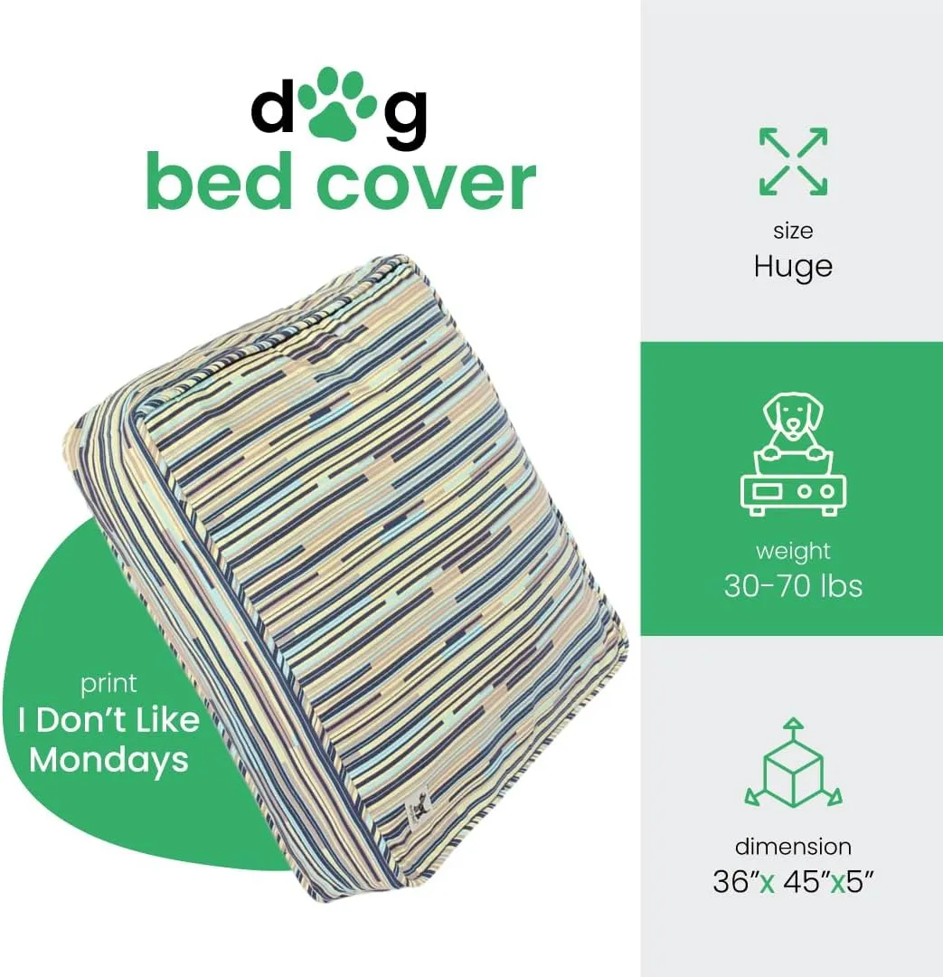 Molly Mutt Huge Dog Bed Cover - I Don’t Like Mondays Print - Measures 36" x45"x5"- 100% Cotton - Durable - Breathable - Sustainable - Machine Washable Dog Bed Cover