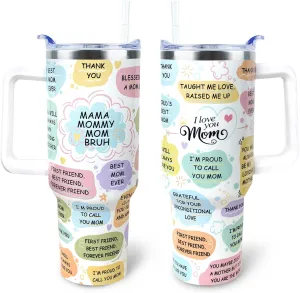 Mom Tumbler 40 oz Tumbler with Handle and Straw Lid Leak Proof - Best Mom Ever Tumbler for Christmas Mothers Day Birthday Gifts for Mom Women - Stainless Steel Cup