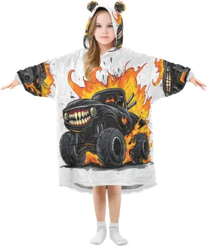 Monster Trucks Wearable Blanket Hoodie Oversized Sweatshirt Blanket With Pocket for Gift Girls Boys