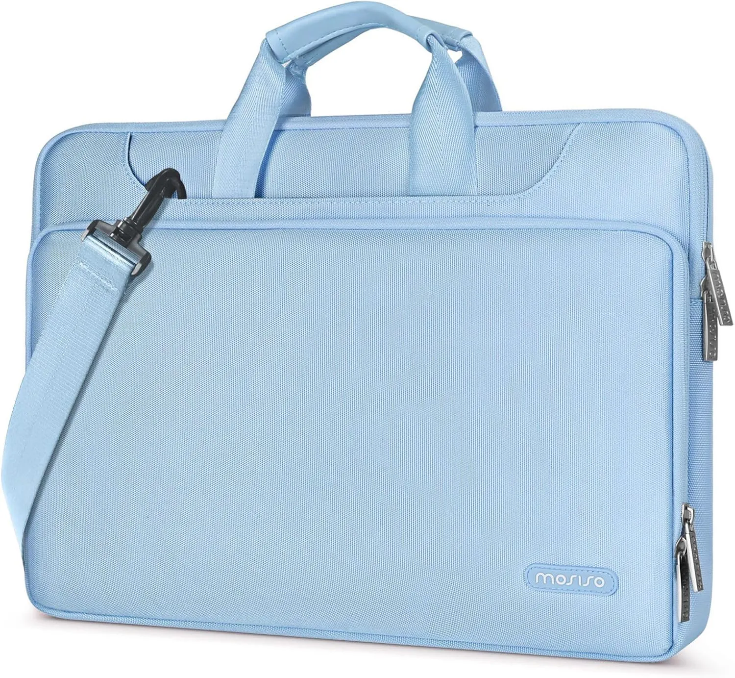 MOSISO 360 Protective Laptop Shoulder Bag Compatible with MacBook Air 15 M4 A3241 M3 A3114 M2 A2941/Pro 16 inch M4 M3 M2 M1, 15-15.6 inch Notebook,Matching Color Sleeve with Belt, Airy Blue