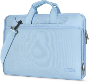 MOSISO 360 Protective Laptop Shoulder Bag Compatible with MacBook Air 15 M4 A3241 M3 A3114 M2 A2941/Pro 16 inch M4 M3 M2 M1, 15-15.6 inch Notebook,Matching Color Sleeve with Belt, Airy Blue
