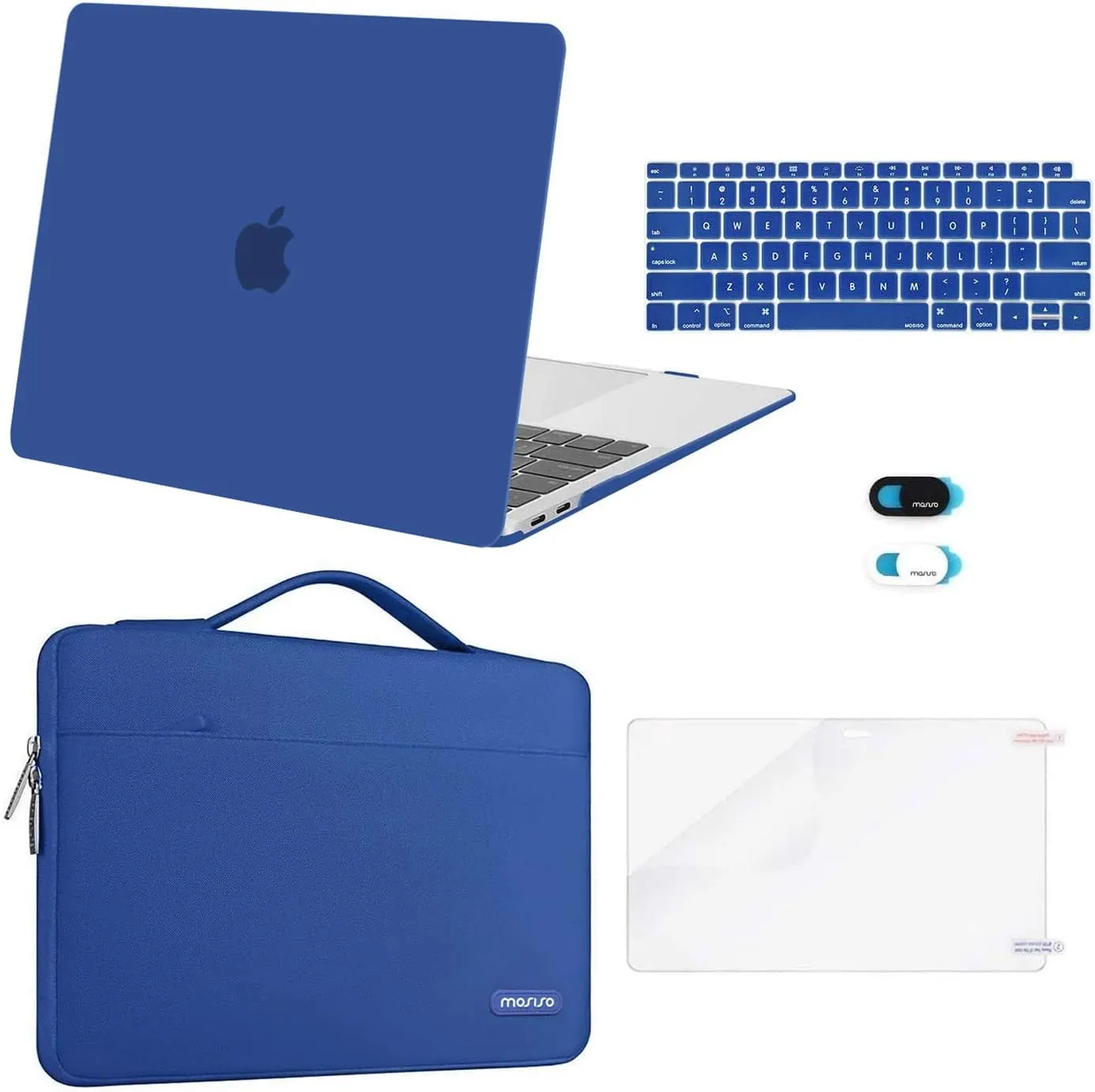 MOSISO Compatible with MacBook Air 13 inch Case M1 Chip 2021 2020 2019 2018 Release A2337 A2179 A1932 Retina Display, Plastic Hard Shell Case&Bag&Keyboard Skin&Webcam Cover&Screen Film, Classic Blue