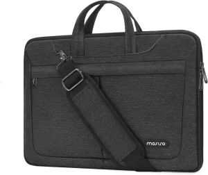 MOSISO Laptop Shoulder Bag, 15.6 inch Laptop Sleeve Compatible with MacBook, HP, Dell, Lenovo, Asus Notebook, 15 inch Fully Open Zipper Computer Bag with Front Pocket & Handle & Belt, Black