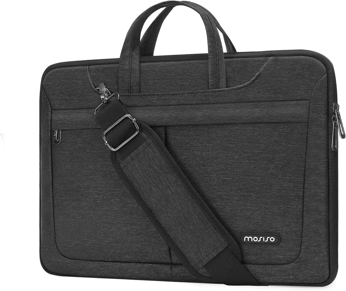MOSISO Laptop Shoulder Bag, 15.6 inch Laptop Sleeve Compatible with MacBook, HP, Dell, Lenovo, Asus Notebook, 15 inch Fully Open Zipper Computer Bag with Front Pocket & Handle & Belt, Black