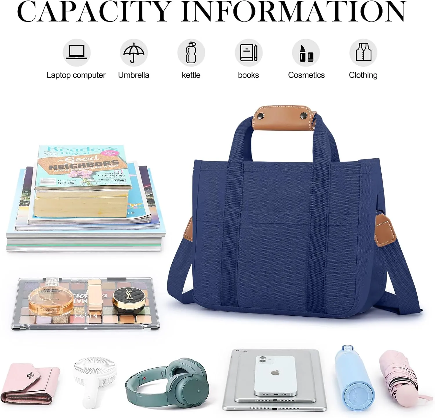 Mossio Large Canvas Tote Bag for Women with Multi Pockets - Laptop Crossbody Shoulder Handbag Everyday Tote with Compartments