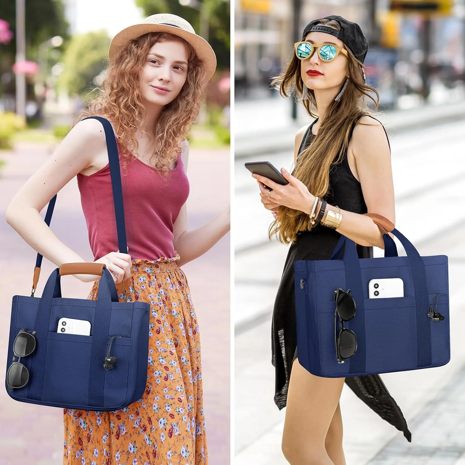Mossio Large Canvas Tote Bag for Women with Multi Pockets - Laptop Crossbody Shoulder Handbag Everyday Tote with Compartments