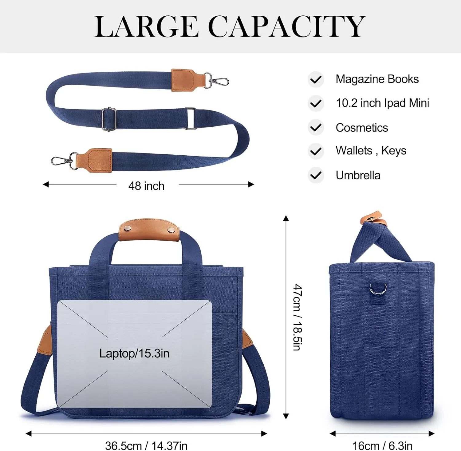Mossio Large Canvas Tote Bag for Women with Multi Pockets - Laptop Crossbody Shoulder Handbag Everyday Tote with Compartments