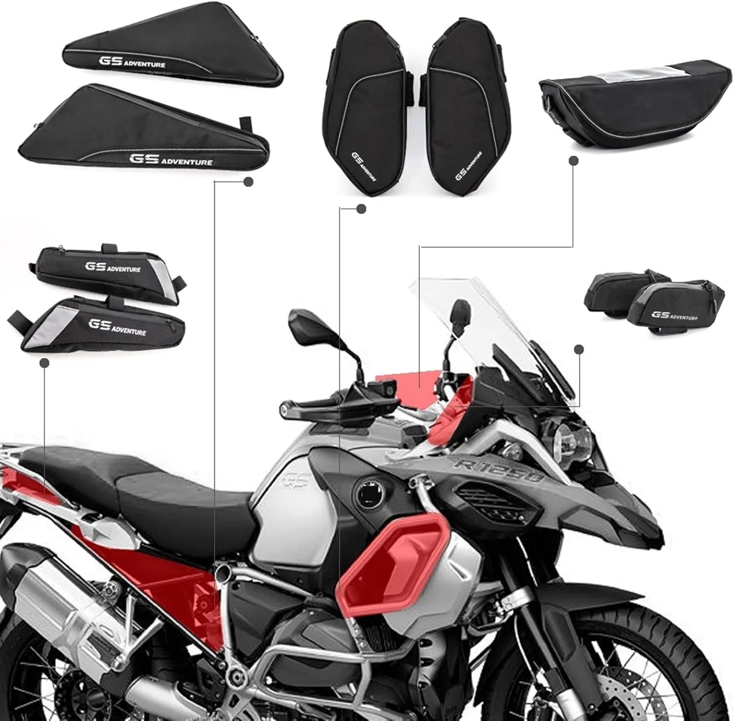 Motorcycle Frame Crash Bars Bag Repair Tool Placement Bag Compatible with BMW R1250 GS Adventure R1250GS ADV (Color : Middle Frame Bag, Size : A)