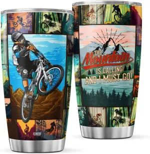 Mountain Biking 20 Oz Tumblers Insulated With Lid Bike Coffee Mug For Riding Lover Men Him Dad Papa On Birthday Drinking Cup Stainless Steel Travel Mugs Biker Accessories
