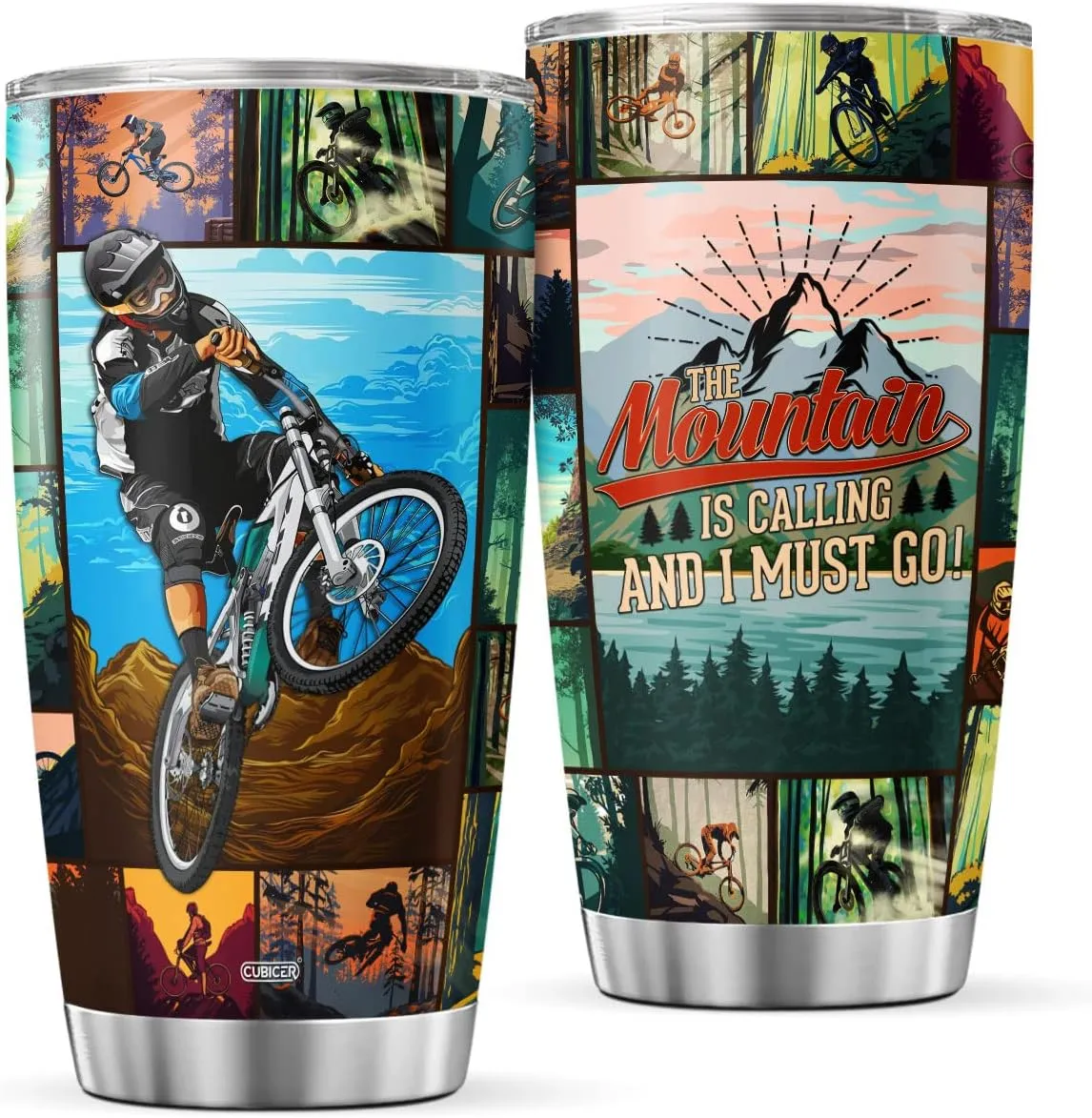 Mountain Biking 20 Oz Tumblers Insulated With Lid Bike Coffee Mug For Riding Lover Men Him Dad Papa On Birthday Drinking Cup Stainless Steel Travel Mugs Biker Accessories