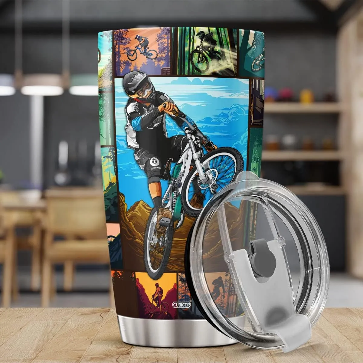 Mountain Biking 20 Oz Tumblers Insulated With Lid Bike Coffee Mug For Riding Lover Men Him Dad Papa On Birthday Drinking Cup Stainless Steel Travel Mugs Biker Accessories