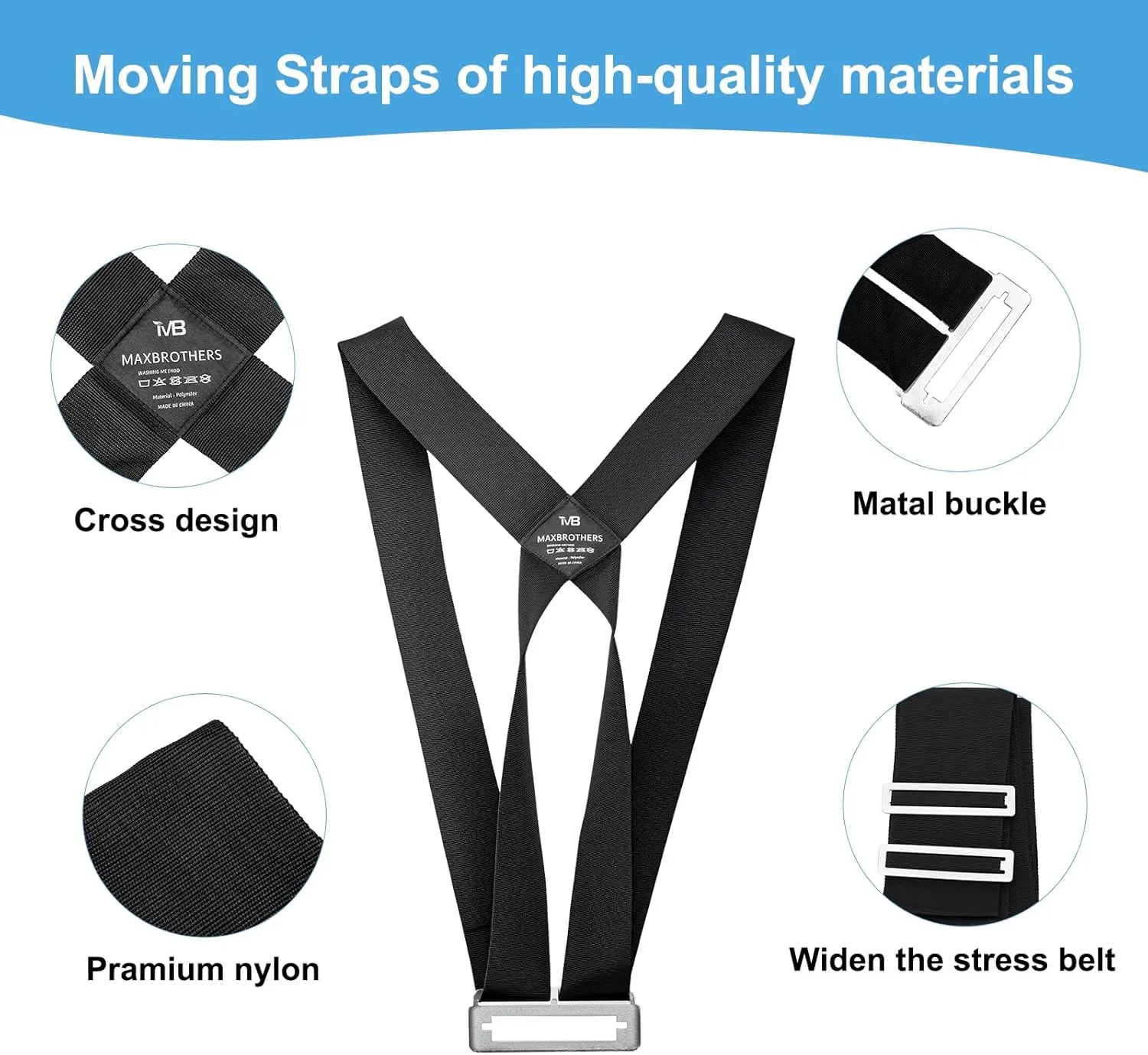 Moving Straps(5" of Width), Lifting Straps for 2 Movers, Shoulder Moving Straps Perfect for Equipment, Appliances, Heavy Objects up to 800lbs, Safely and Easily Like a Pro, Black