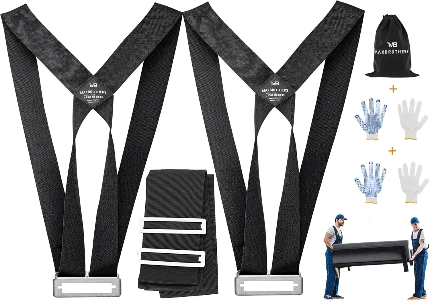 Moving Straps(5" of Width), Lifting Straps for 2 Movers, Shoulder Moving Straps Perfect for Equipment, Appliances, Heavy Objects up to 800lbs, Safely and Easily Like a Pro, Black
