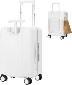 MRPLUM Carry On Luggage Double Handle Suitcase with Net Pocket,Hard Shell Spinner Wheels Luggage with TSA Lock&Seat Belt,20 inch,White