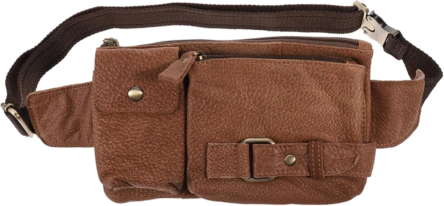 Multi-purpose Men's Belt Pouch Cowhide Waist Pack Large Capacity Phone Storage Bag for Outdoor