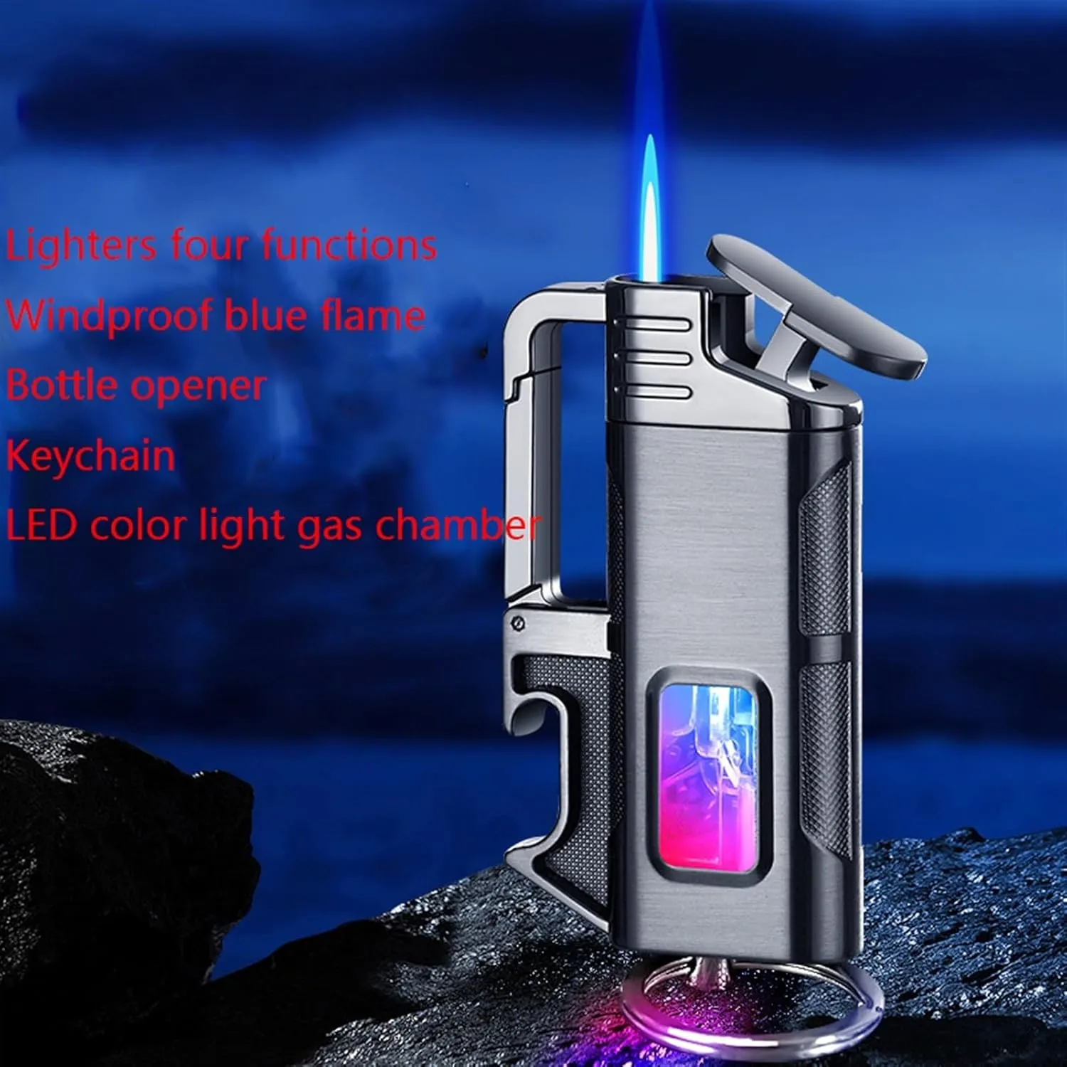 Multifunctional butane lighter, portable keychain lighter, visible gas tank lighter, windproof lighter (butane not included)(C)