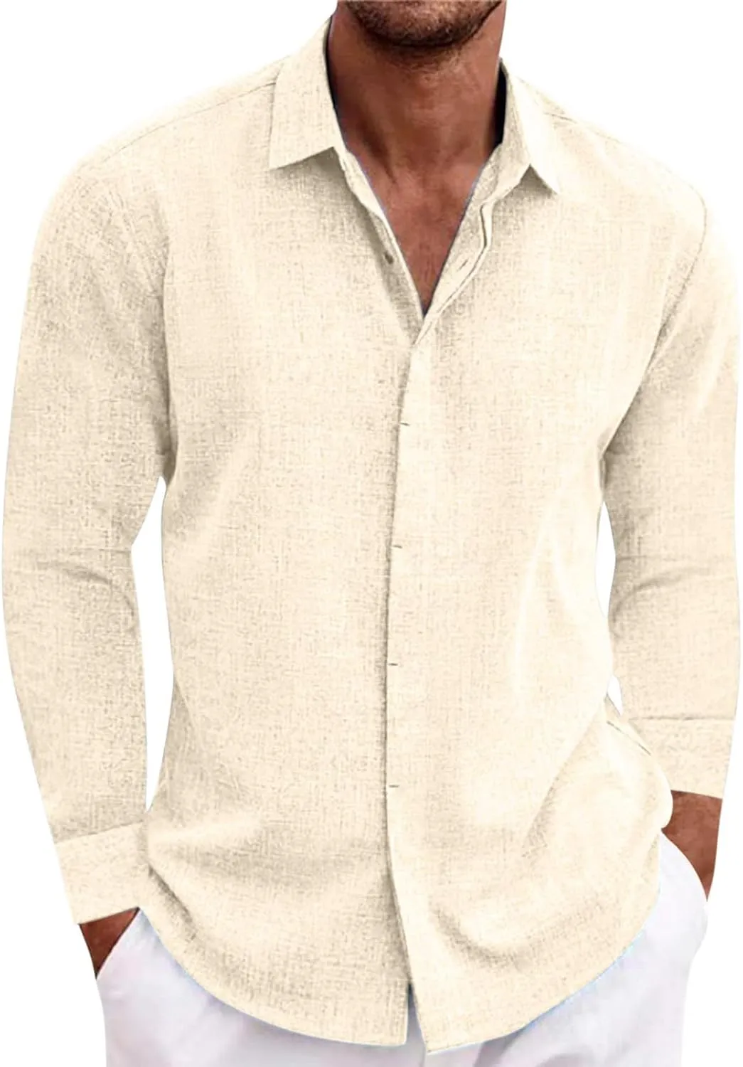 Muscularfit Long Sleeve Button Down Shirts for Men Summer Fashion Solid Color Collar Tshirts Trendy Outfits Clothing 2024