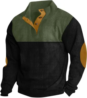 Muscularfit Long Sleeve Shirts for Men Button Up Corduroy Sweatshirts Causal Fashion Color Block Pullover Gym Workout Tee Top