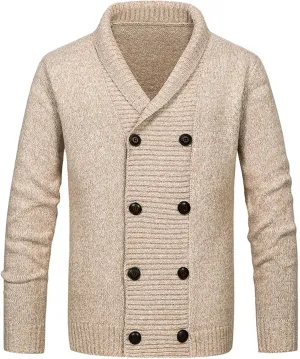 Muscularfit Mens Cardigan Sweaters Big and Tall Long Sleeve Double Breasted Casual Sweater Fashion Vintage Winter Jacket Coat