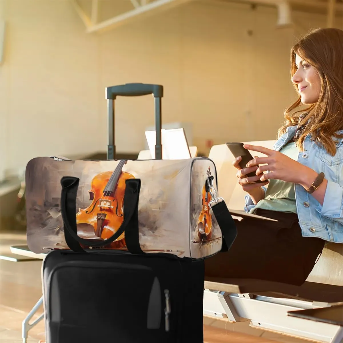 Music Guitar Travel Duffel Bag for Women Men Waterproof Foldable Overnight Weekender Bag Large Capacity Sports Gym Bag