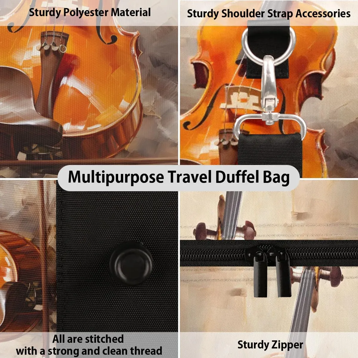 Music Guitar Travel Duffel Bag for Women Men Waterproof Foldable Overnight Weekender Bag Large Capacity Sports Gym Bag