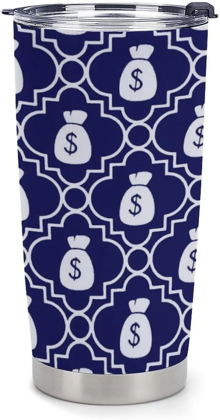 Navy Blue Money Bag 20 Oz Slim Travel Coffee Mug with Lid Tumbler Drinking Water Cup Car Cup