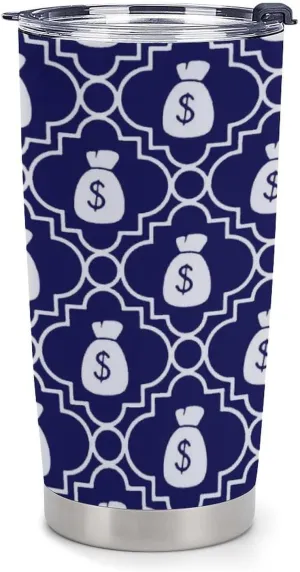 Navy Blue Money Bag 20 Oz Slim Travel Coffee Mug with Lid Tumbler Drinking Water Cup Car Cup