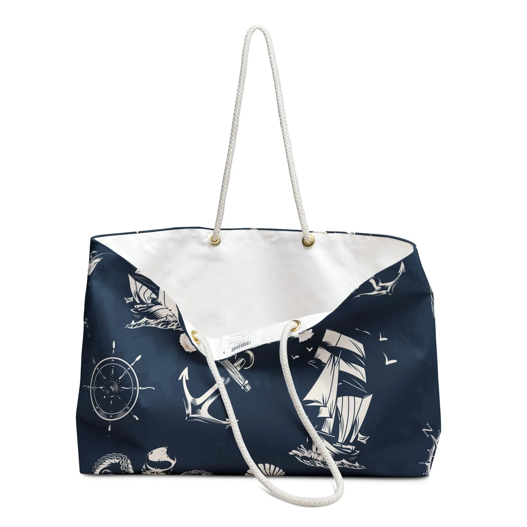 Navy Blue Nautical Weekender Bag Weekender Tote Bag Oversized Bag Lined Beach Tote Lake Trip Bag Travel Great Vacation Spring Break Tote Bag