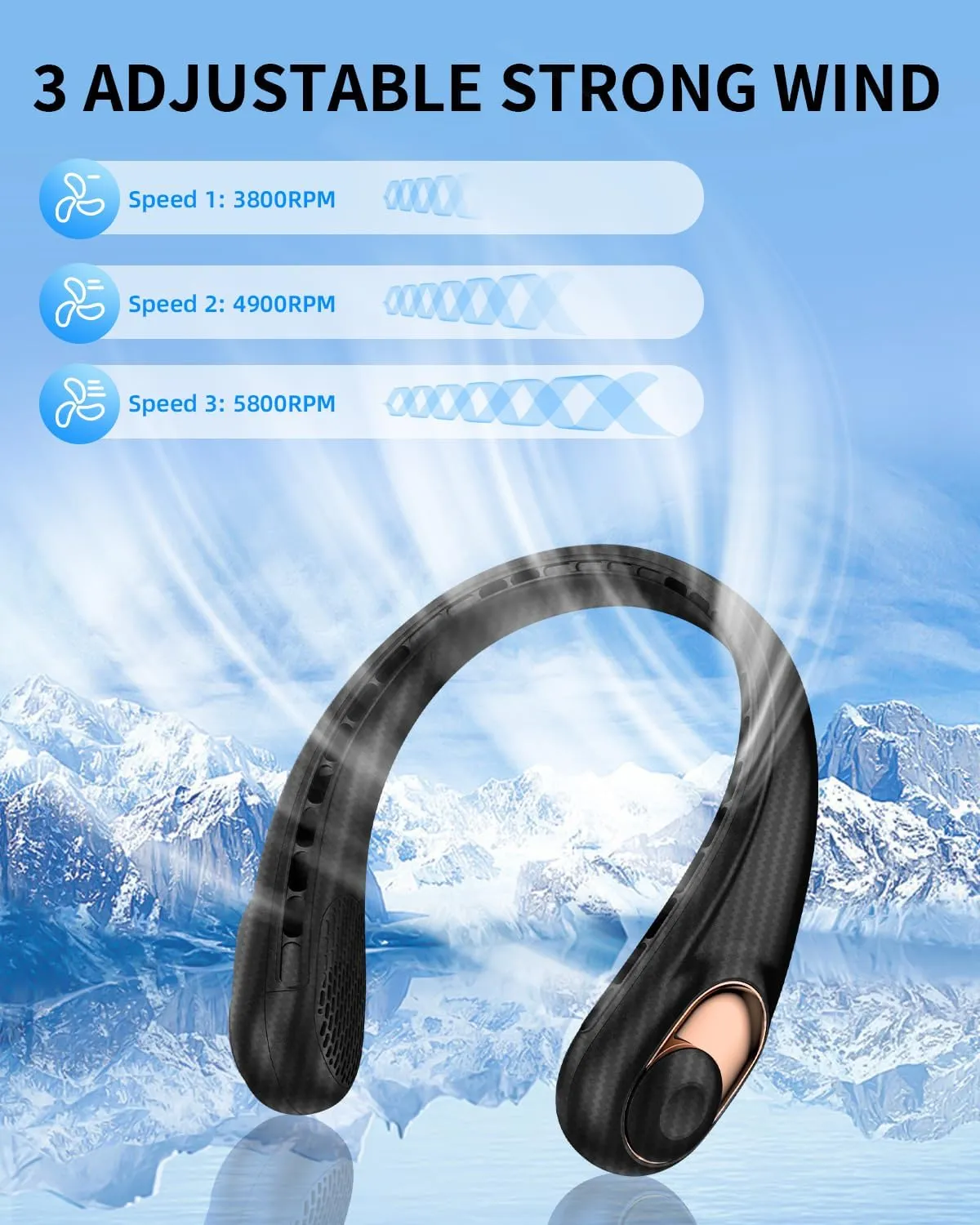 Neck Fan, Personal Fan with LED Indicator, USB-C Charging, Long-Lasting 5200mAh Battery, Hands Free Bladeless Fan with 3 Adjustable Speeds & Ultra-Quiet, Ideal for Home, Travel & Outdoor