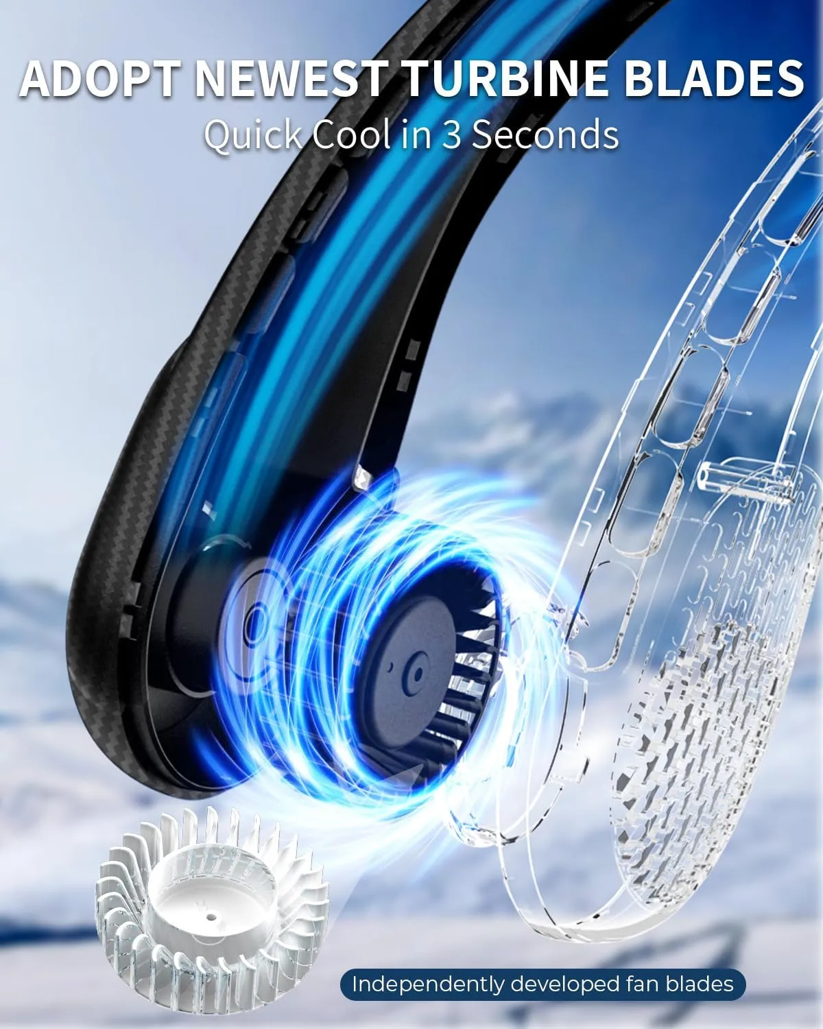 Neck Fan, Personal Fan with LED Indicator, USB-C Charging, Long-Lasting 5200mAh Battery, Hands Free Bladeless Fan with 3 Adjustable Speeds & Ultra-Quiet, Ideal for Home, Travel & Outdoor