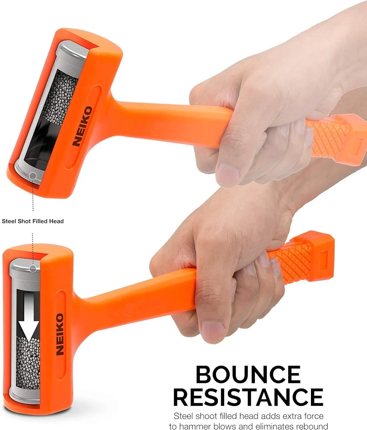 Neiko 02848A 3 LB Dead Blow Hammer, Neon Orange | Unibody Molded | Checkered Grip | Spark and Rebound Resistant