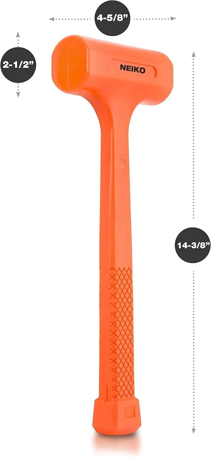 Neiko 02848A 3 LB Dead Blow Hammer, Neon Orange | Unibody Molded | Checkered Grip | Spark and Rebound Resistant