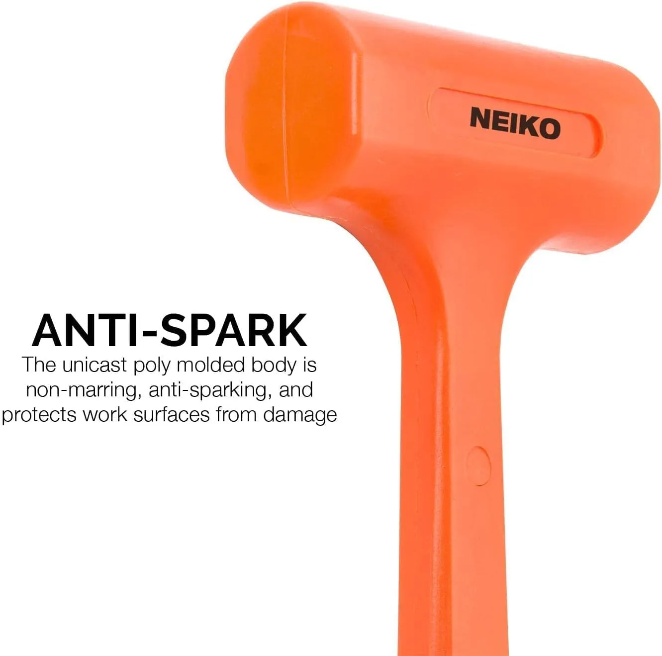 Neiko 02848A 3 LB Dead Blow Hammer, Neon Orange | Unibody Molded | Checkered Grip | Spark and Rebound Resistant