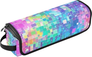Neon Colored Irregular Plaid Hair Tool Travel Bag for Women and Heat Resistant Mat with Zipper Heating Tools Travel Bag Organizer for Flat Irons, Straighteners, Curling Irons