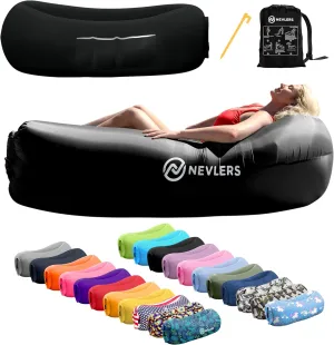 Nevlers Inflatable Lounger | 210T Polyester Inflatable Chair | No-Pump Blow Up Couch | Camping Couch Air Sofa Bed w/ 450 lbs. Cap., Pockets & Matching Bag | Use as Inflatable Couch for Adults & Kids