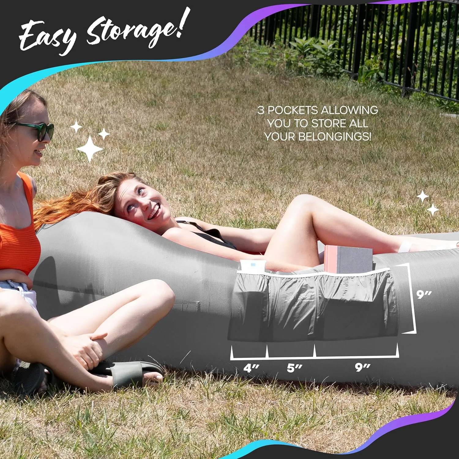 Nevlers Inflatable Lounger | 210T Polyester Inflatable Chair | No-Pump Blow Up Couch | Camping Couch Air Sofa Bed w/ 450 lbs. Cap., Pockets & Matching Bag | Use as Inflatable Couch for Adults & Kids