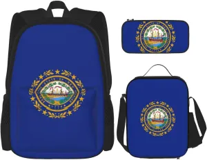 New Hampshire State Flag Print Unisex Stylish Travel Backpack Set With Insulated Lunch Bag,Adjustable Straps